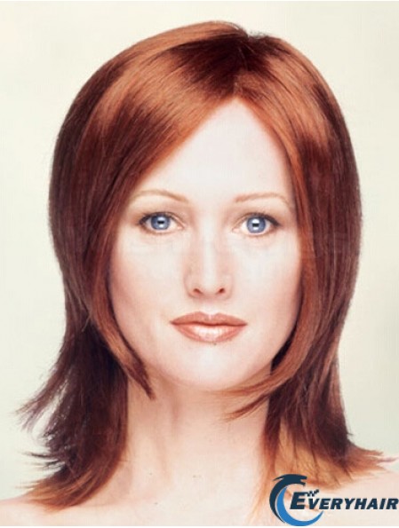 Layered Shoulder Length Straight Red 13 inch Durable Monofilament Wigs