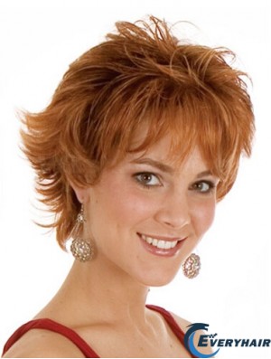 Layered Chin Length Wavy Auburn 8 inch Exquisite Monofilament Wigs
