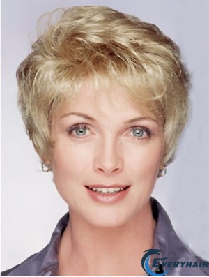 Layered Short Wavy Blonde 8 inch Ideal Monofilament Wigs