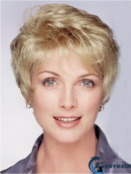 Layered Short Wavy Blonde 8 inch Ideal Monofilament Wigs