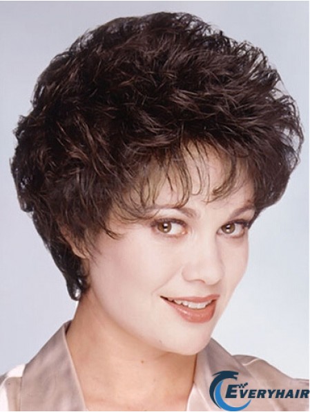 Layered Short Wavy Brown 8 inch Fashionable Monofilament Wigs