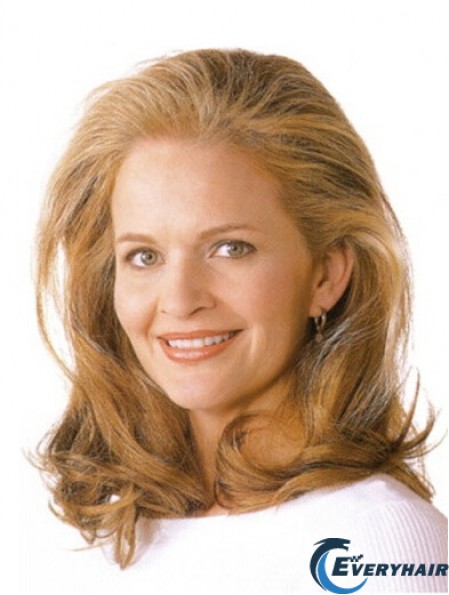Shoulder Length Wavy With Bangs Blonde Fabulous 100% Hand-tied Wigs