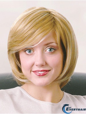 Bobs Chin Length Straight Blonde 12 inch Good Monofilament Wigs