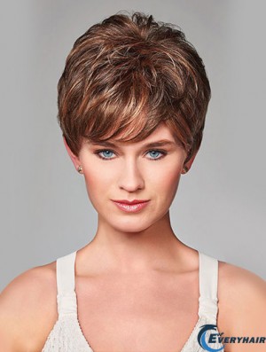 Wavy Short Brown 8 inch Monofilament Beautiful Bob Wigs