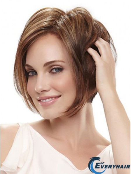 Capless Chin Length Straight Brown Sleek Bob Wigs