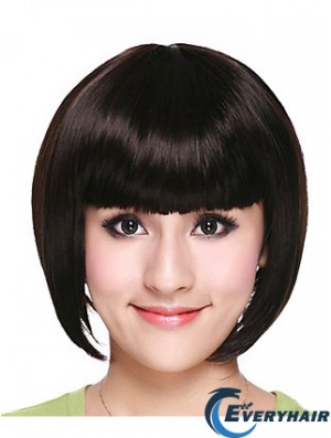 Capless Chin Length Straight Black Fashion Bob Wigs