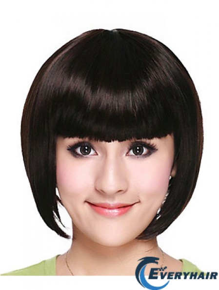 Capless Chin Length Straight Black Fashion Bob Wigs