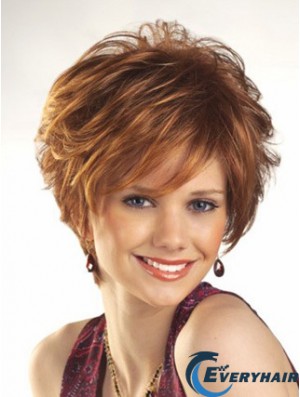 Cheap Wigs For Women Boycuts Auburn Color Wavy Style With Capless