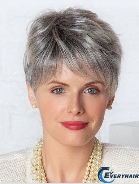Monofilament Lace Wigs Grey Cut Straight Style Short Length
