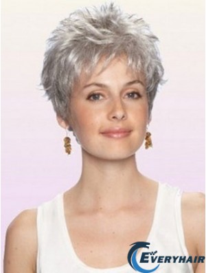 Durable Grey Wig With Capless Cropped Length Boycuts Wavy Style