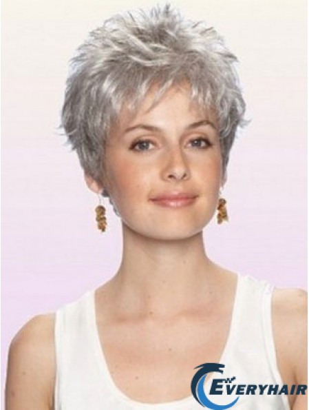 Durable Grey Wig With Capless Cropped Length Boycuts Wavy Style