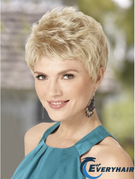 Blond Wig With Capless Wavy Style Cropped Length Boycuts