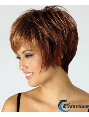 Cheap Wig With Capless Synthetic Cropped Length Brown Color Boycuts