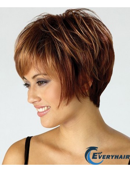 Cheap Wig With Capless Synthetic Cropped Length Brown Color Boycuts