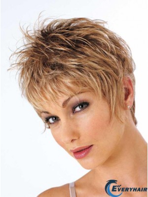 Short Brown Wig Cropped Length Wavy Style With Synthetic Boycuts