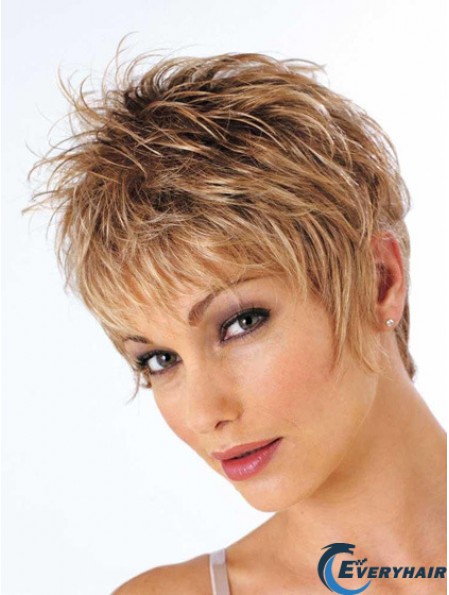Short Brown Wig Cropped Length Wavy Style With Synthetic Boycuts