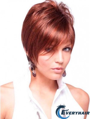 Cheap Real Hair Wigs Red Color Short Length Straight Style