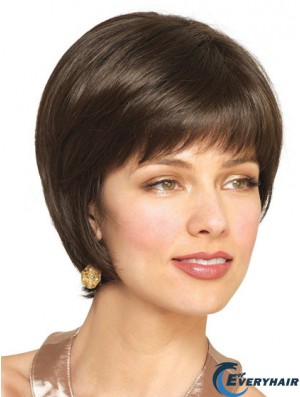 Human Hair Bobs With Capless Brown Color Short Length