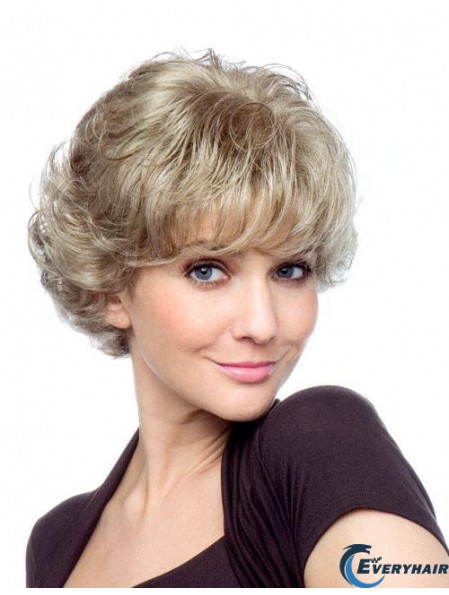 Curly With Bangs Short Affordable Blonde Synthetic Wigs