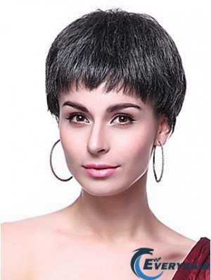 Boycuts Straight Black Capless Hairstyles Short Wigs