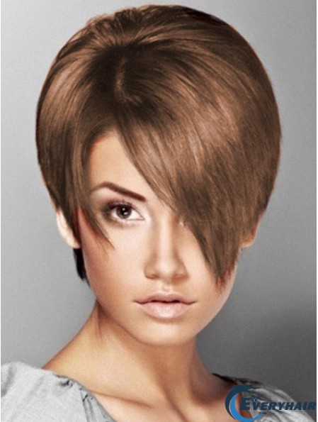 Boycuts Straight Brown Capless Soft Short Wigs