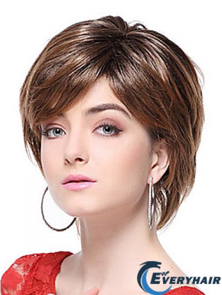 With Bangs Straight Brown Capless Stylish Short Wigs