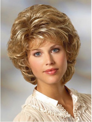 Durable Curly Blonde Wig Classic Cut Chin Length With Capless
