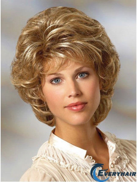 Durable Curly Blonde Wig Classic Cut Chin Length With Capless