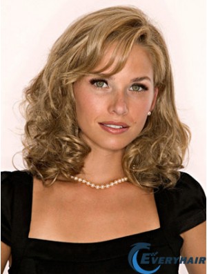 Half Wig With Remy Blonde Color Shoulder Length Wavy Style
