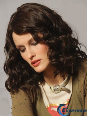 Shoulder Length Layered 12 inch Wavy Brown Medium Wigs