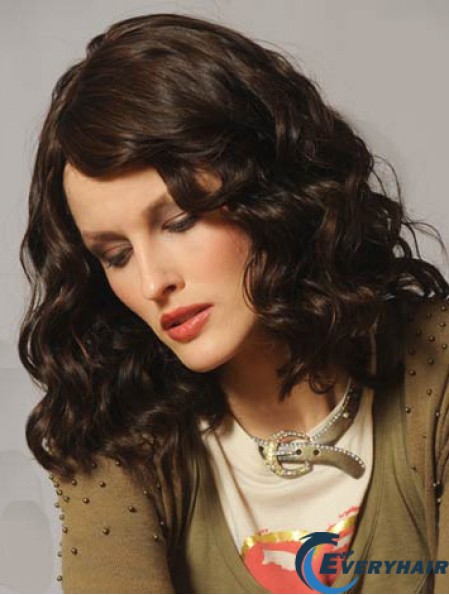 Shoulder Length Layered 12 inch Wavy Brown Medium Wigs
