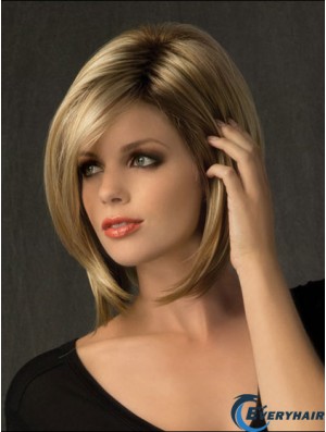 Suitable Straight Blonde Chin Length Bobs Medium Wigs