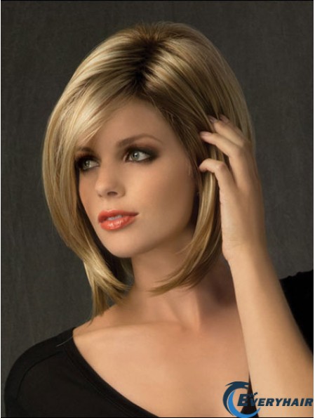 Suitable Straight Blonde Chin Length Bobs Medium Wigs