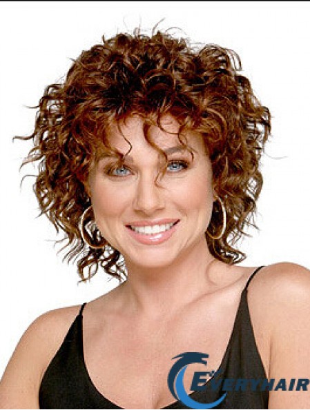 Shoulder Length Layered 13 inch Curly Auburn Medium Wigs