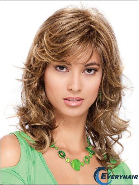 Popular Curly Blonde Shoulder Length Classic Medium Wigs