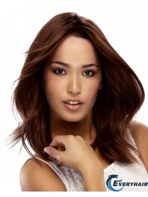 Shoulder Length With Bangs 16 inch Straight Auburn Medium Wigs
