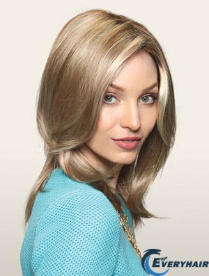 Comfortable Blonde Straight Layered Monofilament Long Wigs