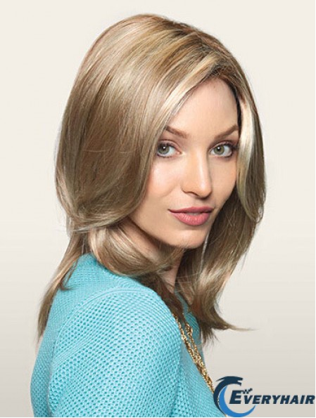 Comfortable Blonde Straight Layered Monofilament Long Wigs