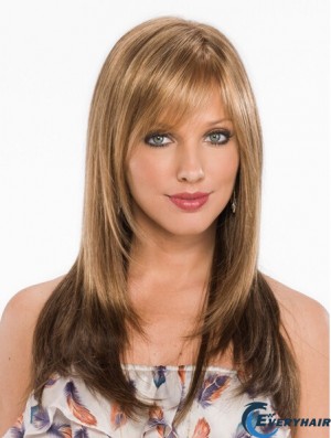 New Blonde Straight With Bangs Capless Long Wigs