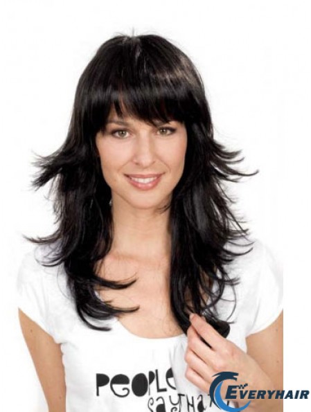 Popular Black Straight With Bangs Capless Long Wigs