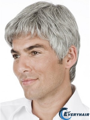 Grey Straight Short Remy Human 100% Hand Tied Mens Wig Shop 