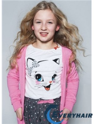 Kids Wigs For Sale Blonde Color 100% Hand Tied Wavy Style