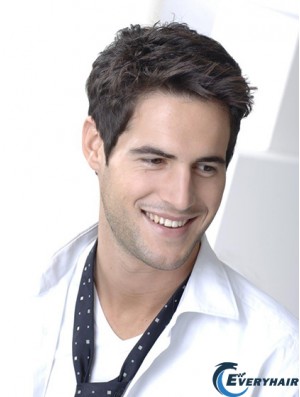 Black Synthetic Cropped Capless Straight Mens Wig For Sale