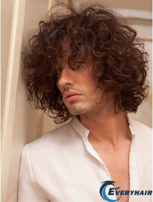 10 inch Remy Human Short Auburn Curly Capless Men Wigs