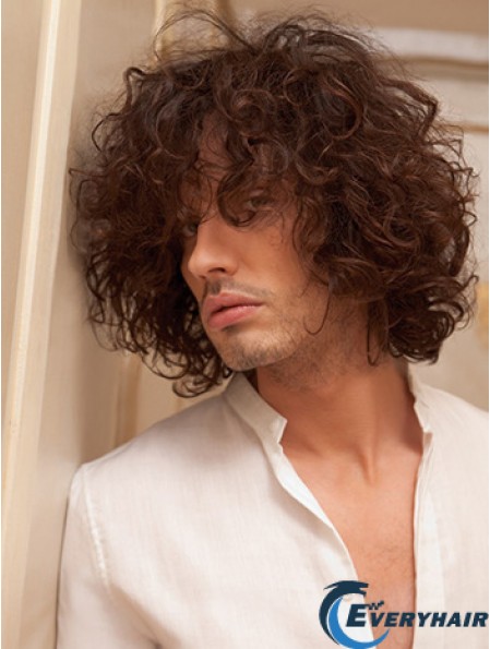 10 inch Remy Human Short Auburn Curly Capless Men Wigs