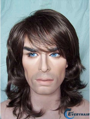 12 inch Brown Synthetic Shoulder Capless Wavy Hair Wigs For Man