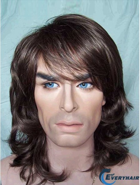 12 inch Brown Synthetic Shoulder Capless Wavy Hair Wigs For Man