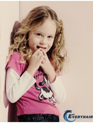 Wavy Long Blonde Remy Human Hair 100% Hand-tied Kids Wigs