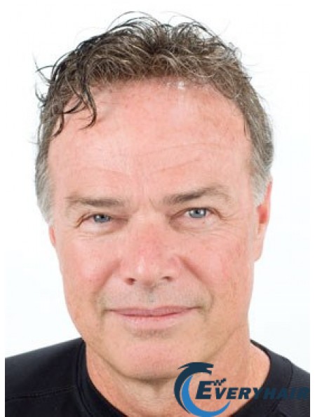 Mens Toupee Hair Pieces With Remy Monofilament Short Length Wavy Style Human Hair Wigs