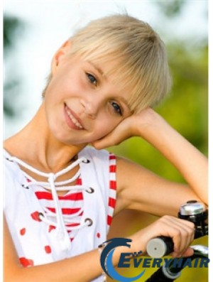 Straight Short Blonde Remy Human Hair 100% Hand-tied Kids Wigs